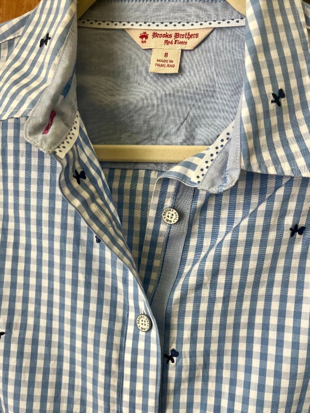 Brooks Brothers Blue & White Gingham Button-Down Shirt with Embroidered Flowers - Picture 4 of 5